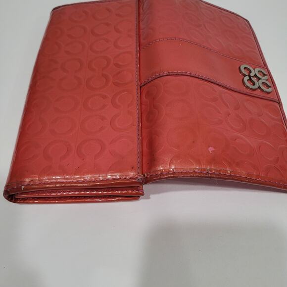 Coach Envelope Wallet Red Pink Large Patent Leather Convertible Bag Fair - Picture 7 of 11